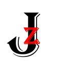 A black letter j with a red z on a white background.
