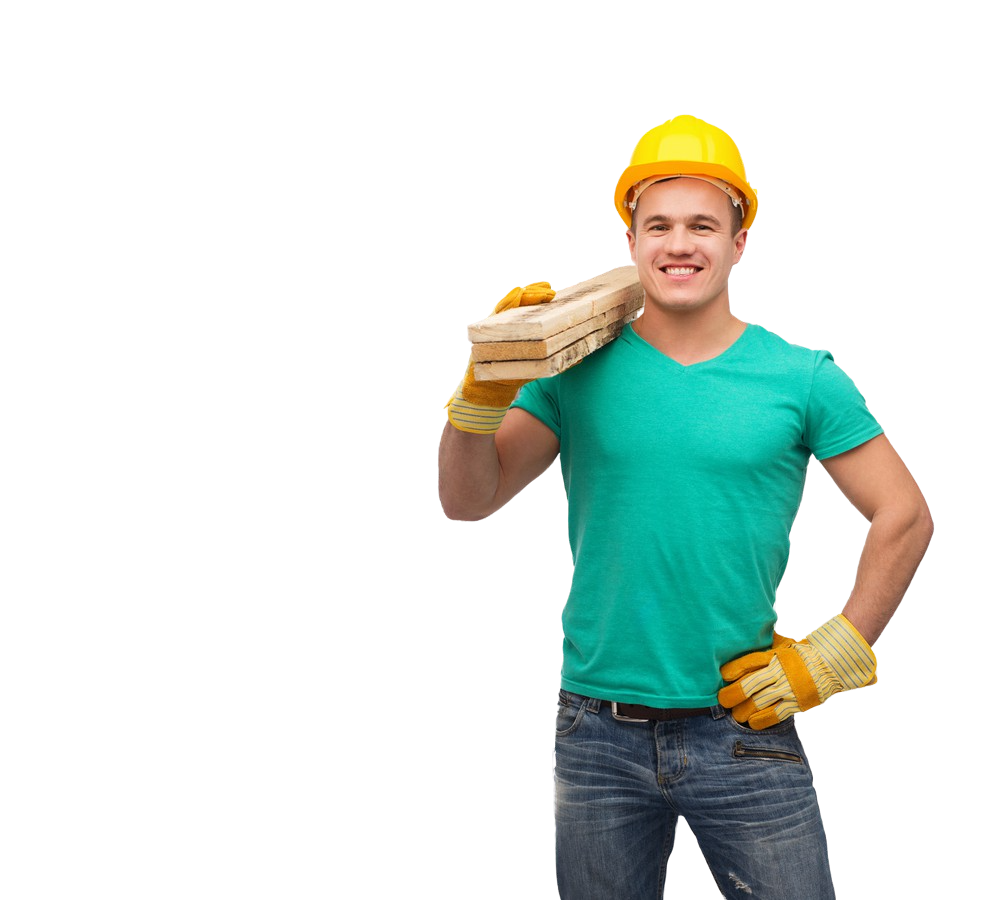 A picture of a fence contractor holding fence boards over his shoulder.