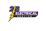 218 Electrical Service logo with purple, yellow, and black lightning bolt design