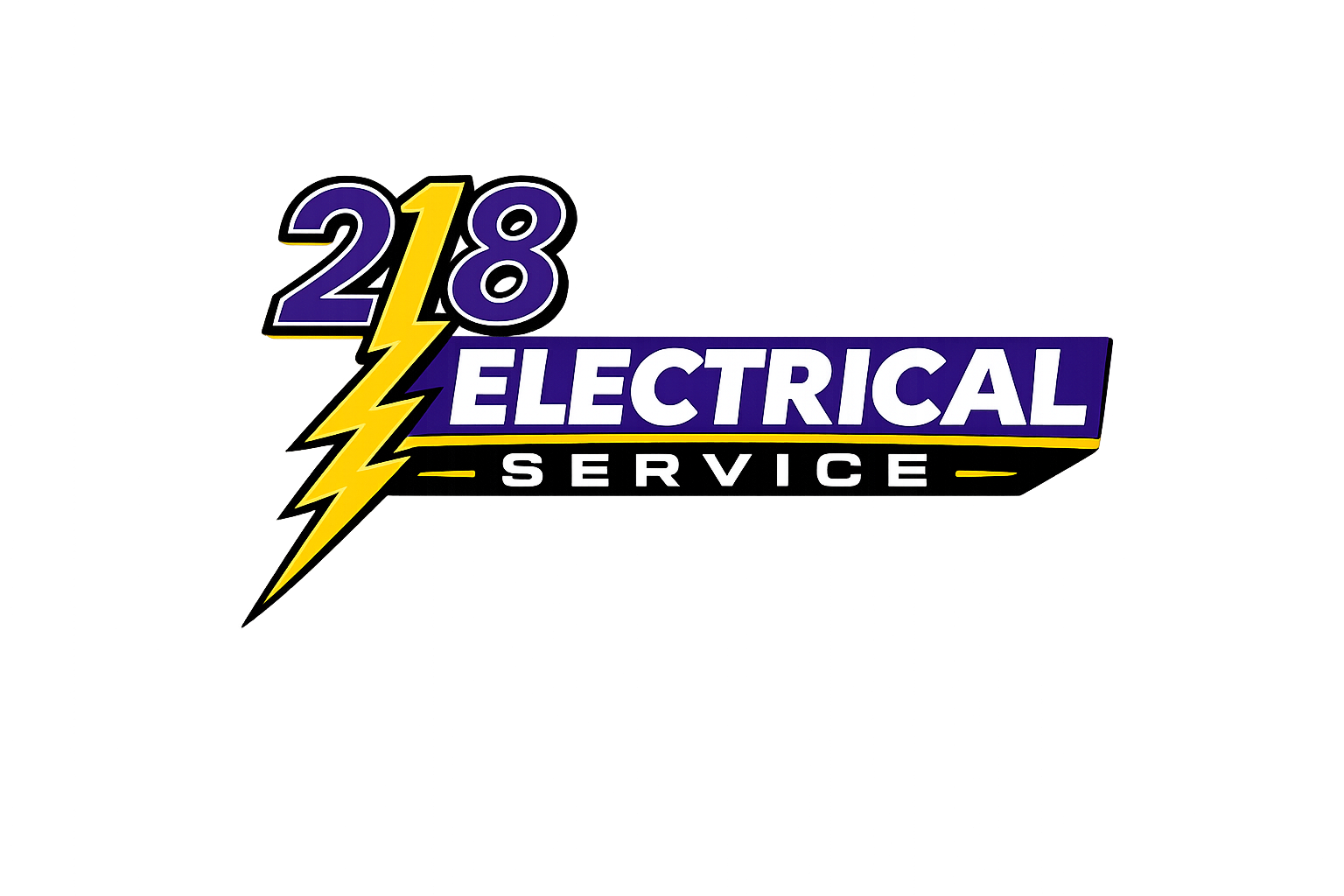 218 Electrical Service logo with purple, yellow, and black lightning bolt design