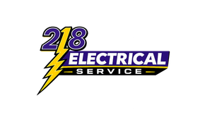 218 Electrical Service logo with purple, yellow, and black lightning bolt design