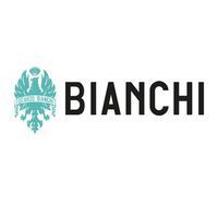 Logo Bianchi con emblema verde acqua e nome del marchio in carattere sans-serif nero.