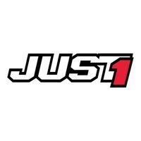 Logo Just1 in bianco, nero e rosso; il testo recita