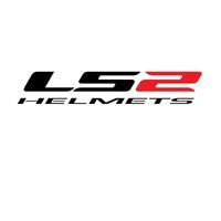 Logo LS2 Helmets in nero, rosso e bianco. La scritta