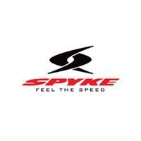 Logo Spyke con disegno nero sopra il testo rosso con la scritta