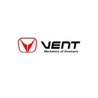 Logo per VENT. Emblema rosso e bianco con la scritta