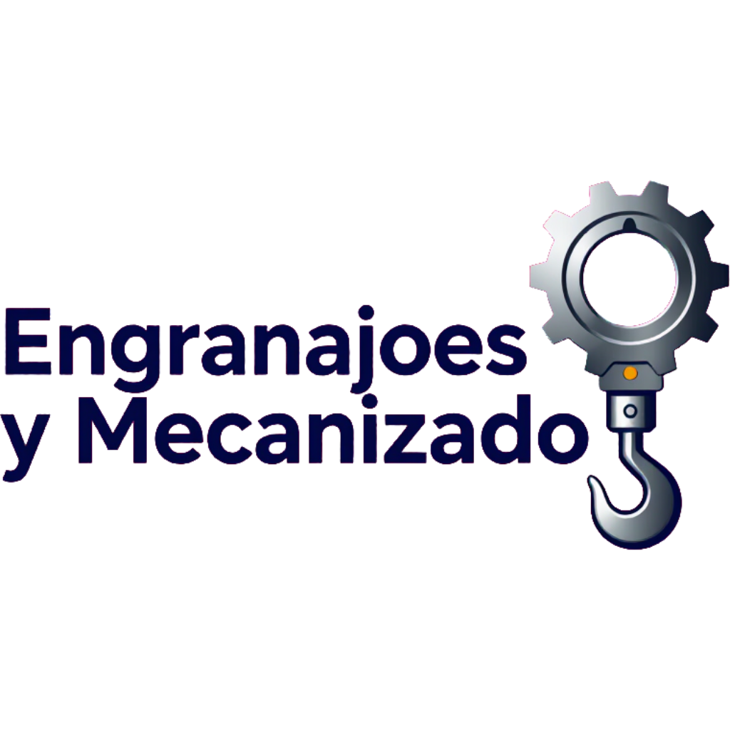 Logo de Engranajes y Mecanizado con un engranaje gris y un gancho