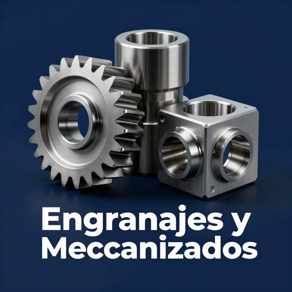 Engranajes y piezas metálicas mecanizadas sobre un fondo azul oscuro