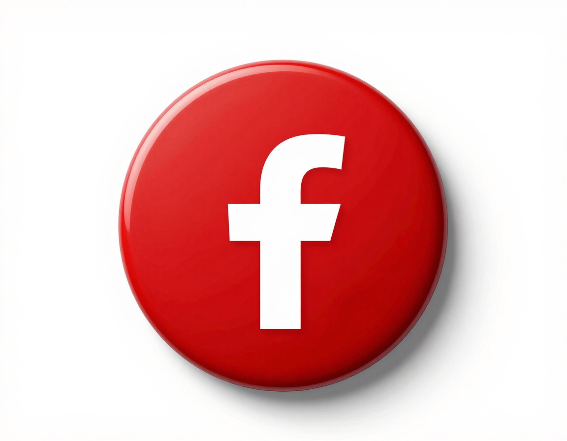 Icono circular rojo de Facebook con una «f» minúscula blanca sobre un fondo claro