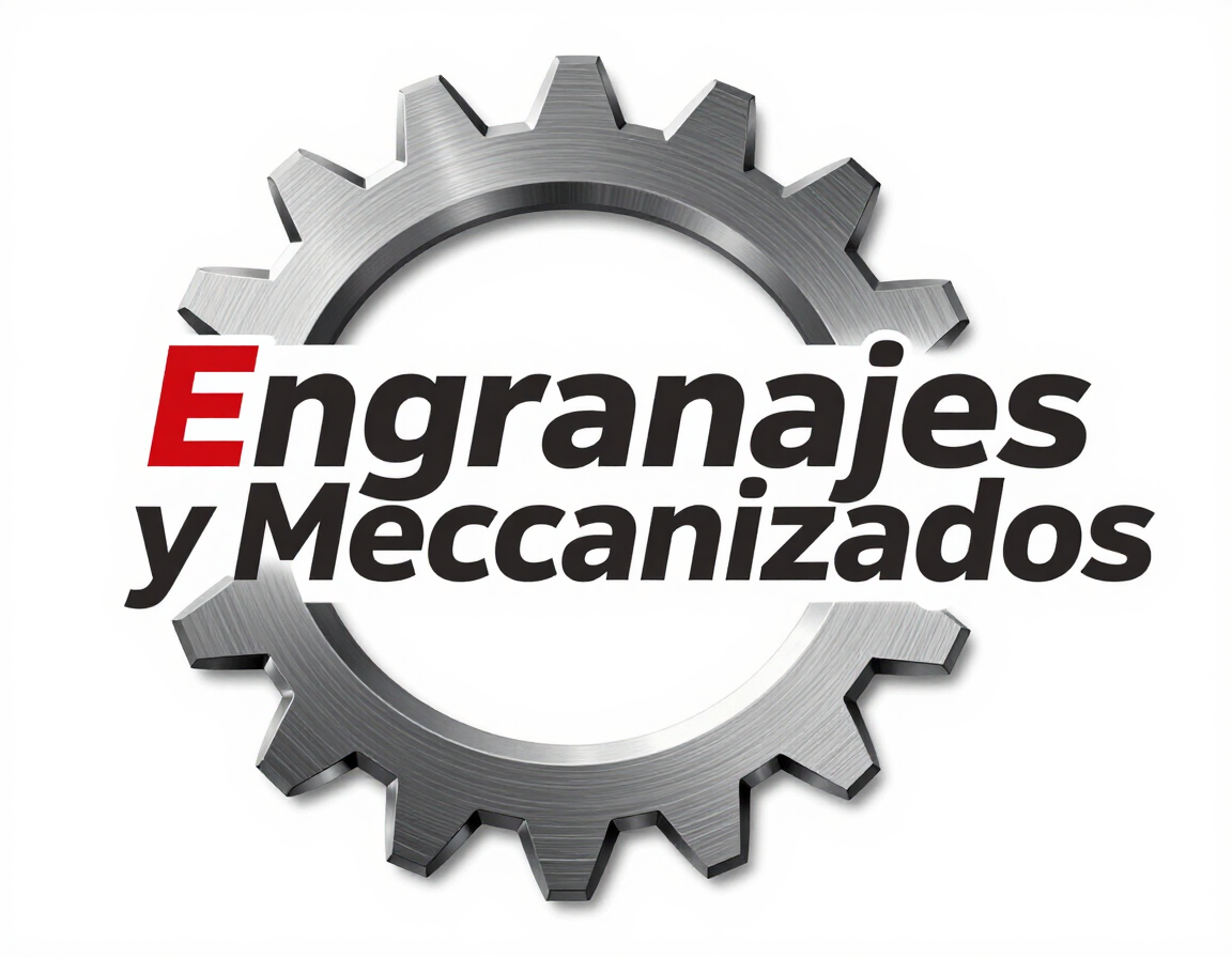 Logotipo de un engranaje con «Engranajes y Mecanizados» en texto rojo y negro