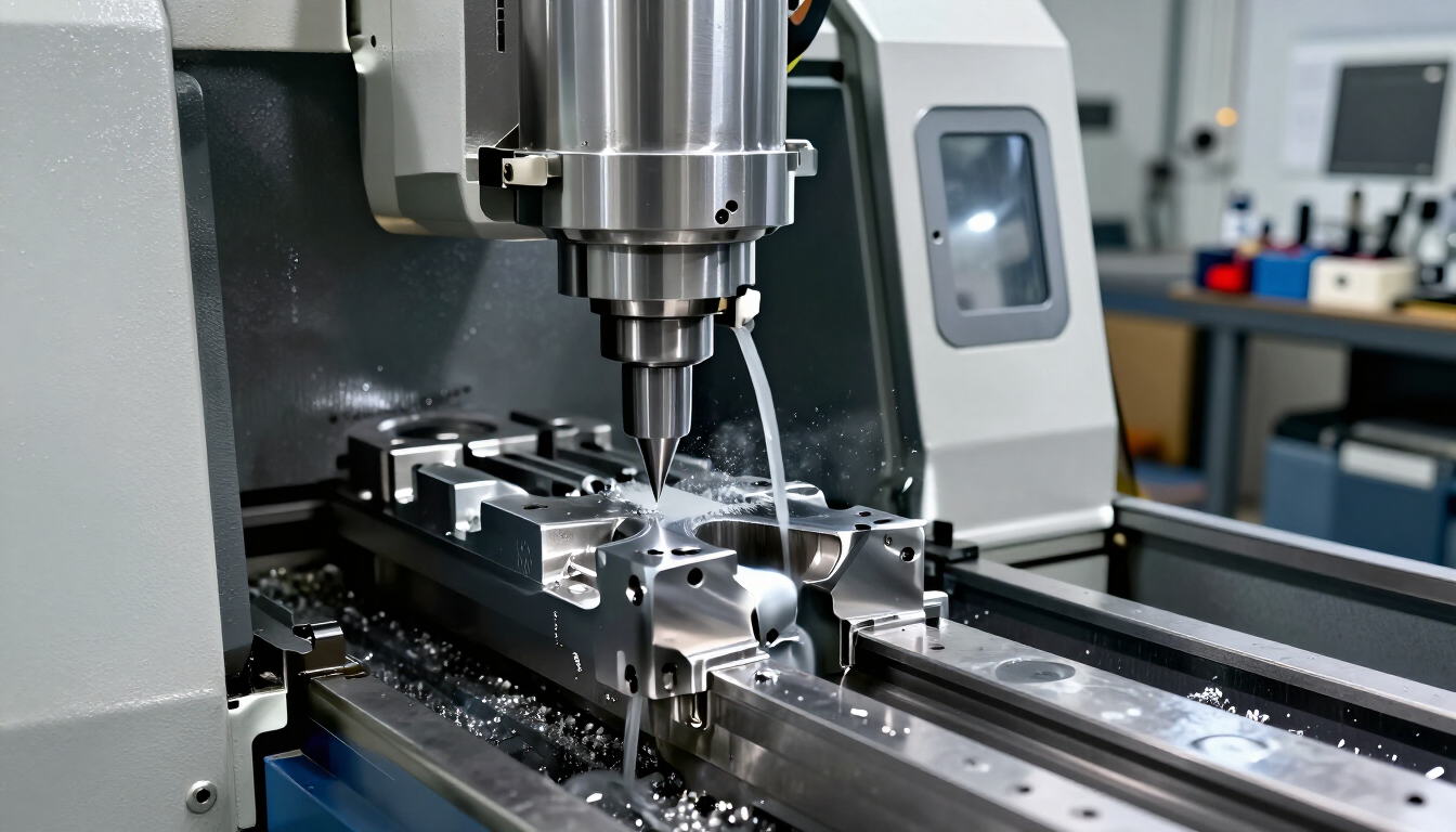 Fresadora CNC mecanizando una pieza metálica en una fábrica