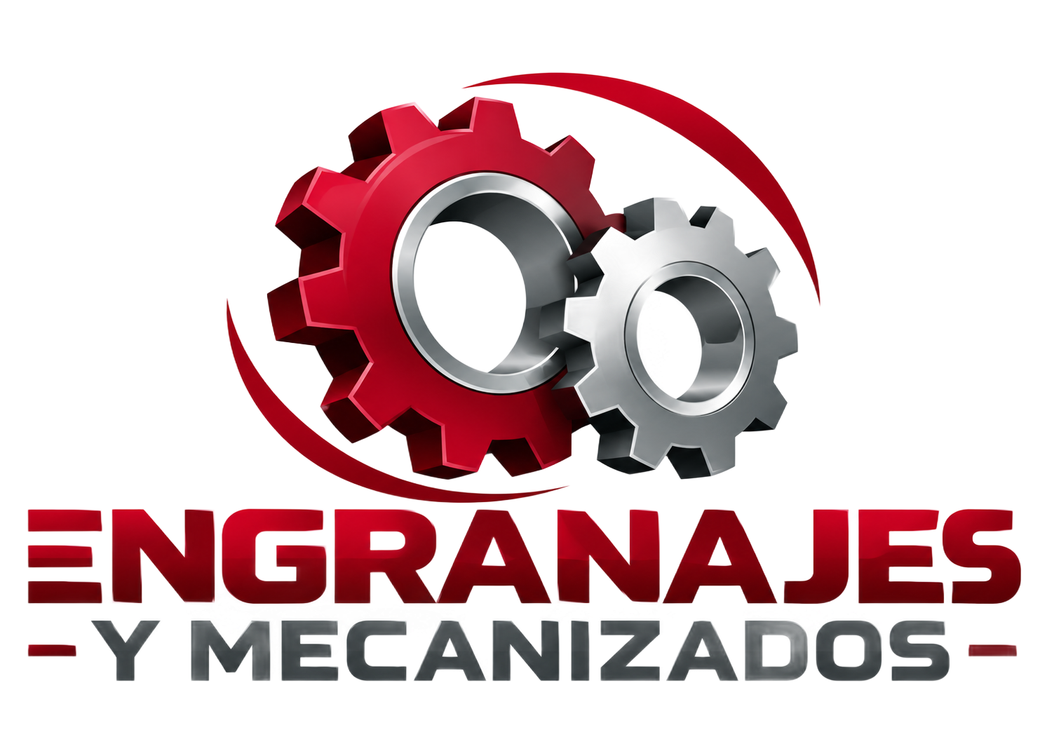 Logo de “Engranajes y Mecanizados” con dos engranajes, uno rojo y otro gris, sobre fondo blanco.