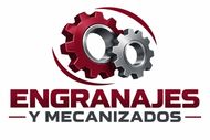 Logo de “Engranajes y Mecanizados” con dos engranajes, uno rojo y otro gris, sobre fondo blanco.