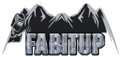 A logo for fabitop with mountains in the background