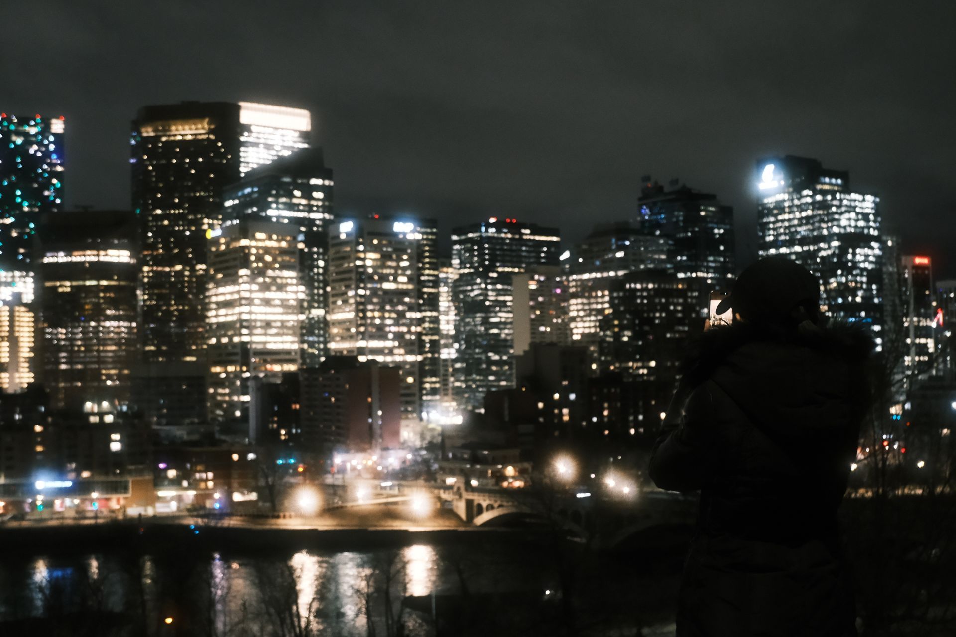 Calgary city lights night view Alberta Canada