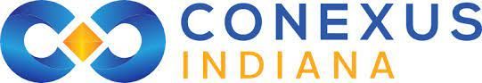 A blue and orange logo for conexus indiana