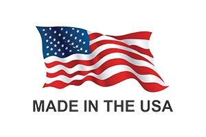 A made in the usa logo with an american flag on a white background.