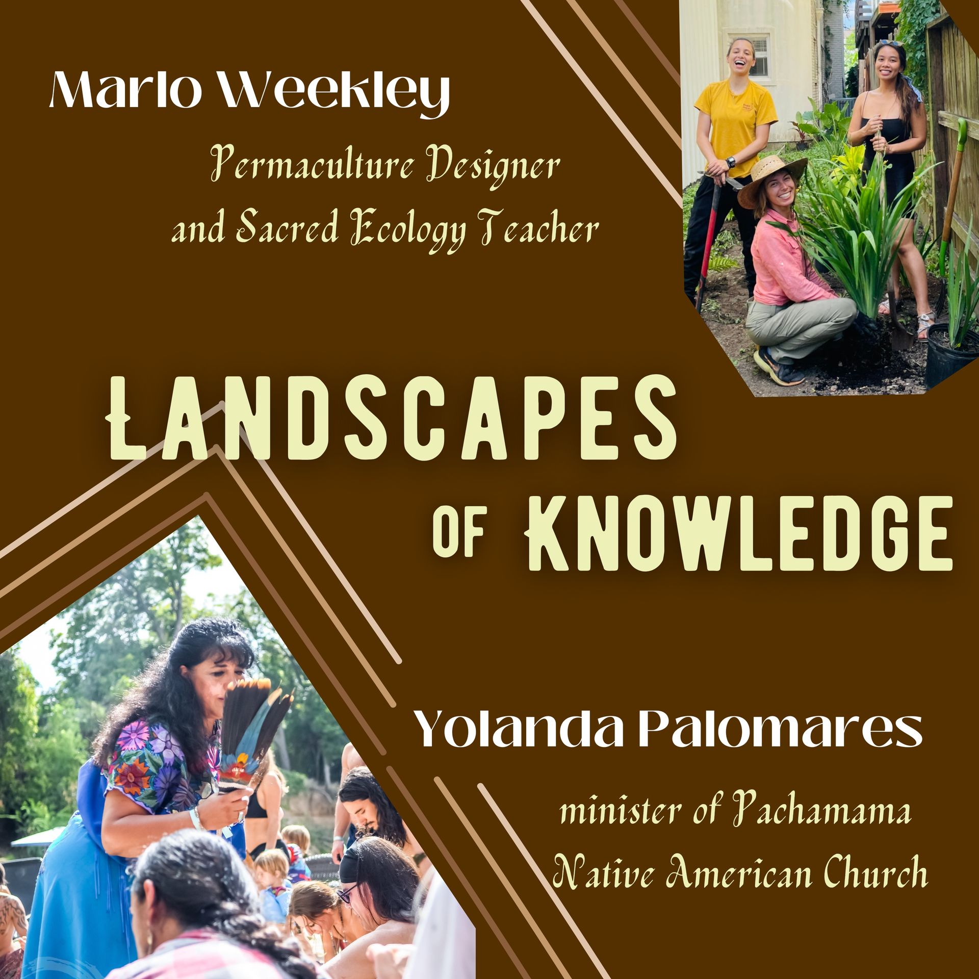 Promotional poster titled “Landscapes of Knowledge” with two photos of people in outdoor green settings.