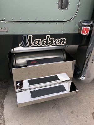 Stainless steel steps on a truck with