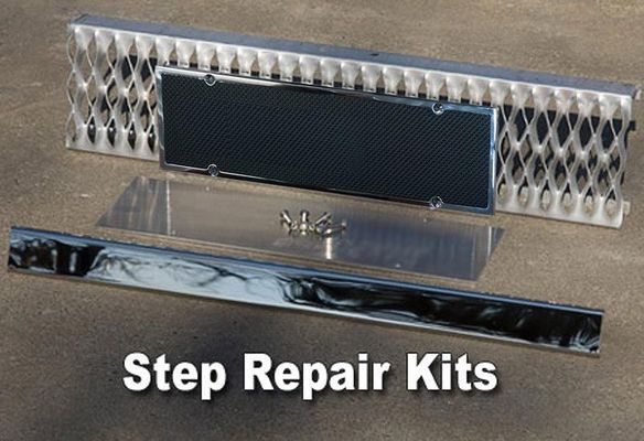 Step repair kits: metal steps, including a tread, trim, and mounting hardware.