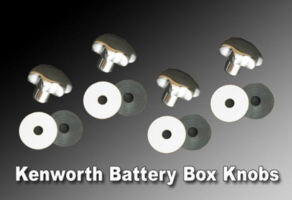 Four shiny mushroom-shaped knobs with washers, labeled 
