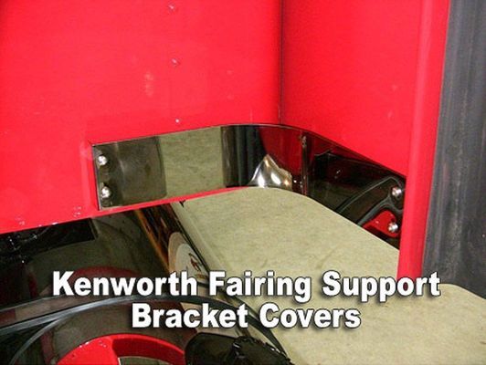 Shiny chrome fairing support bracket covers in a red truck interior.