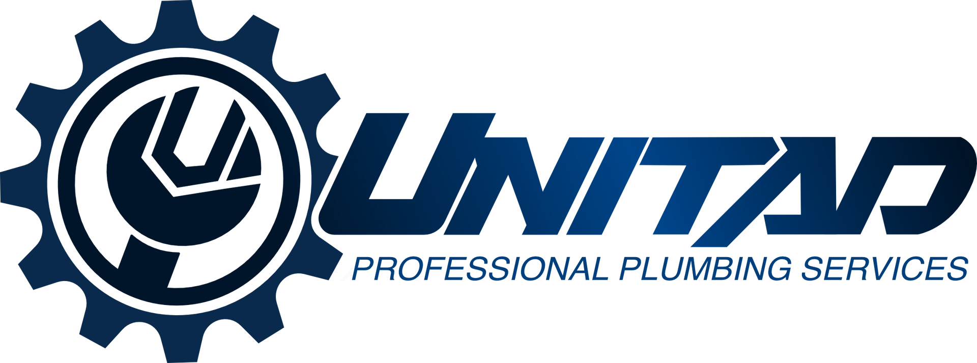Logo of Unitad Professional Plumbing Services with gears and text.