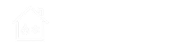 A white outline icon of a house containing a flame and a snowflake symbol and St. Charles Heating and Cooling written out.