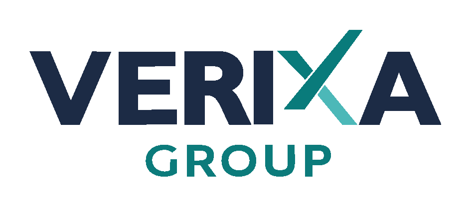 Logotipo de VERIXA GROUP en azul marino y verde azulado sobre fondo blanco.