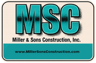Logo for Miller & Sons Construction, Inc., featuring an orange-lettered name with a building icon on the left.