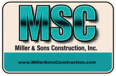 Logo for Miller & Sons Construction, Inc., featuring an orange-lettered name with a building icon on the left.