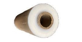 A roll of plastic wrap is sitting on a white surface.