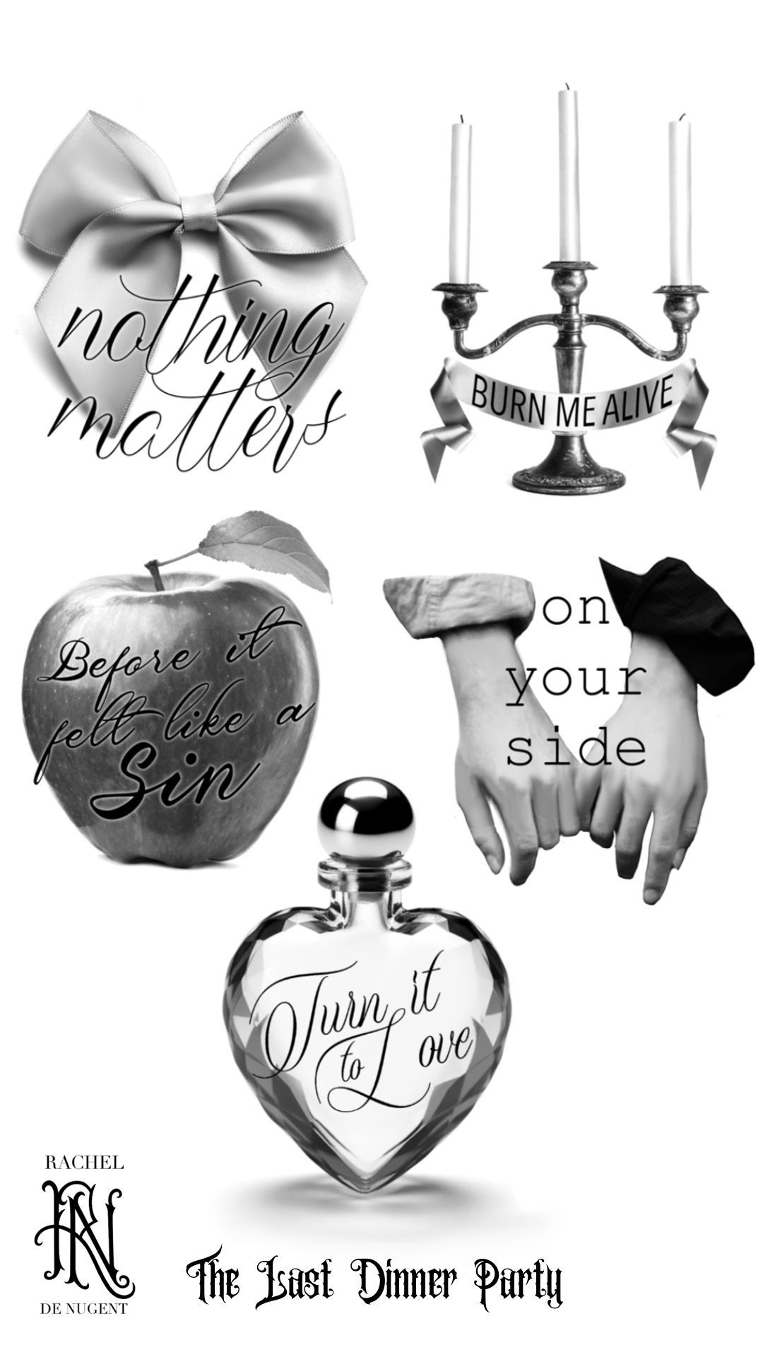 Black-and-white cocktail party invitation with bows, cherries, and “The Last Dinner Party” text