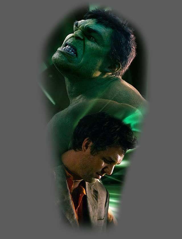 A drawing of the hulk and a man in a suit