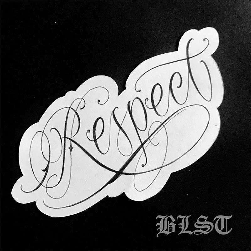 A black and white drawing of the word respect