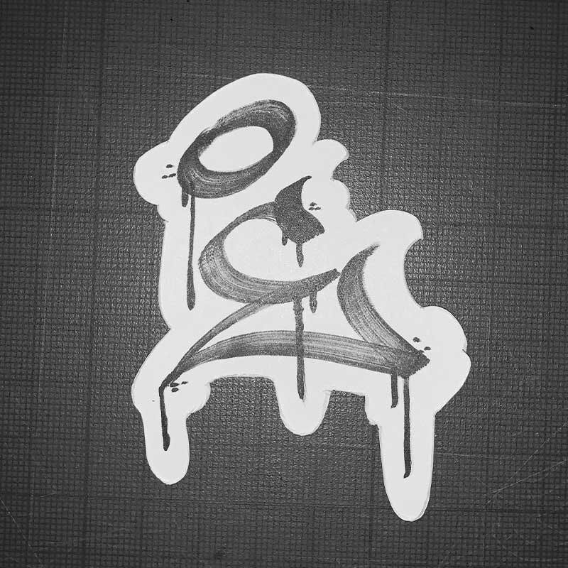 A black and white drawing of the letter p
