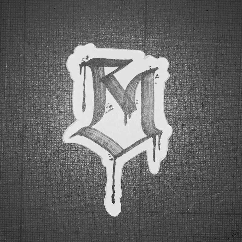 A black and white drawing of the letter m