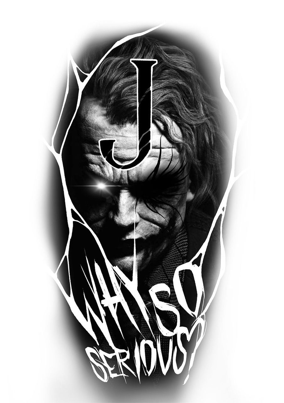 Monochrome portrait of a sinister face with a large “J” and the words “MIND YOUR OWN BUSINESS.”