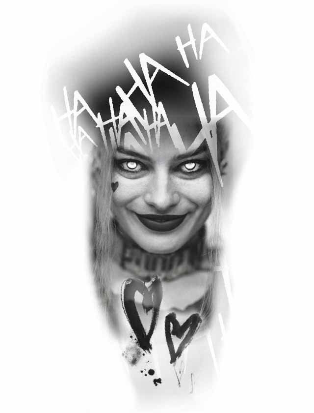 A black and white drawing of harley quinn from the movie suicide squad