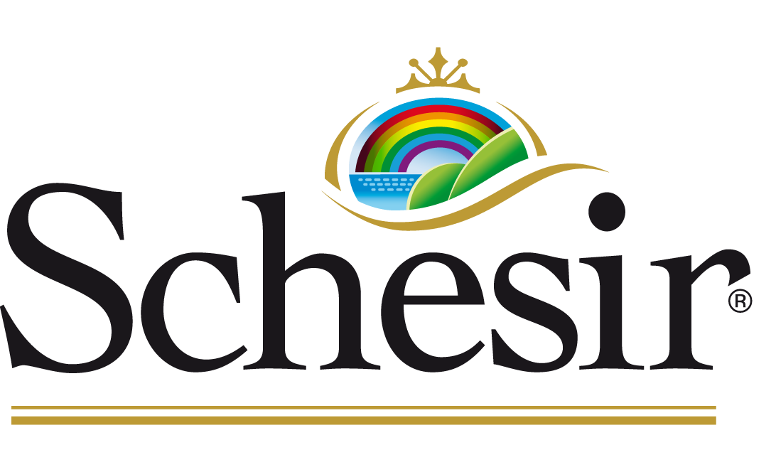 Un logo per Schesir con un arcobaleno al centro