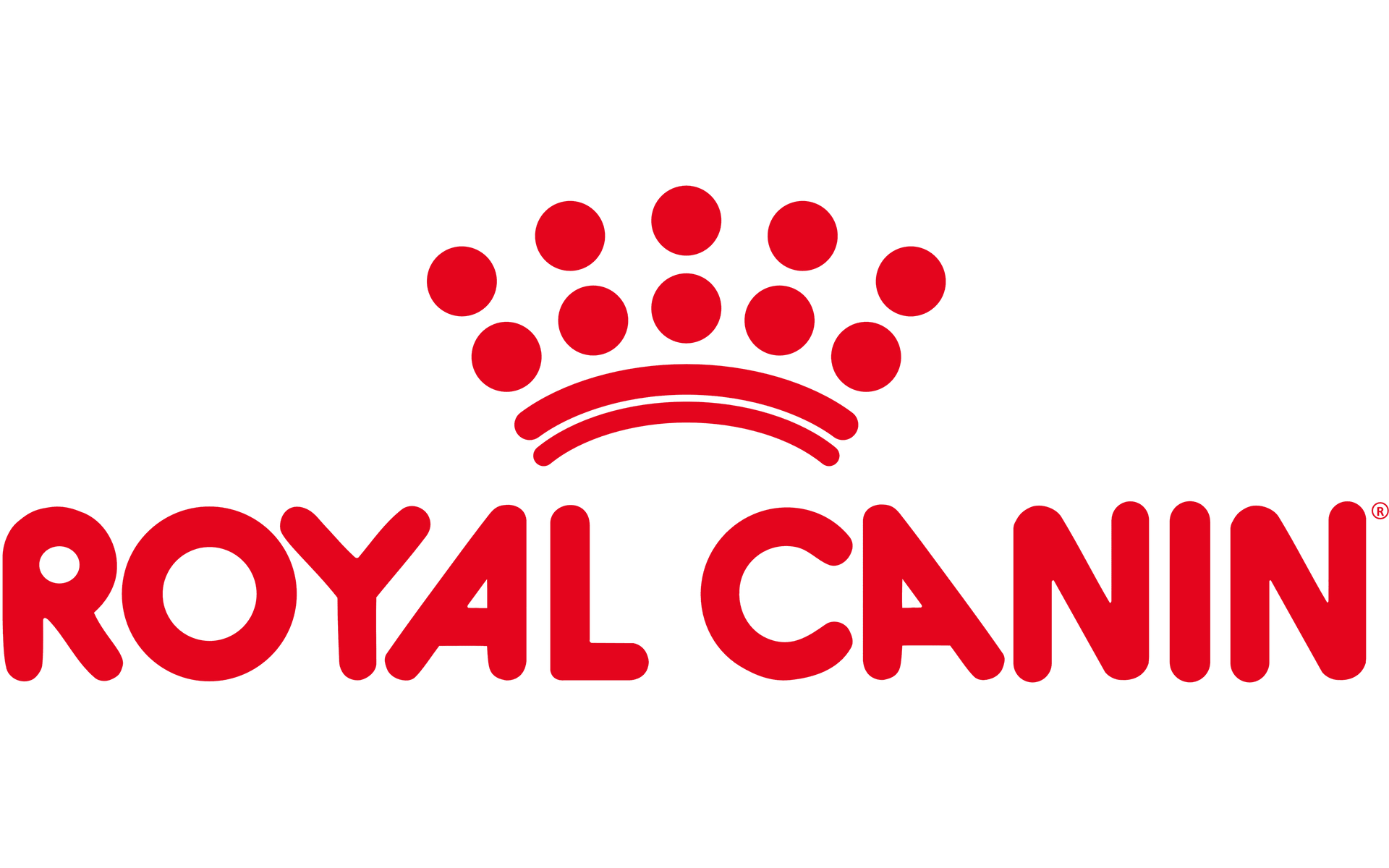 Il logo Royal Canin è rosso e bianco e ha una corona sopra.