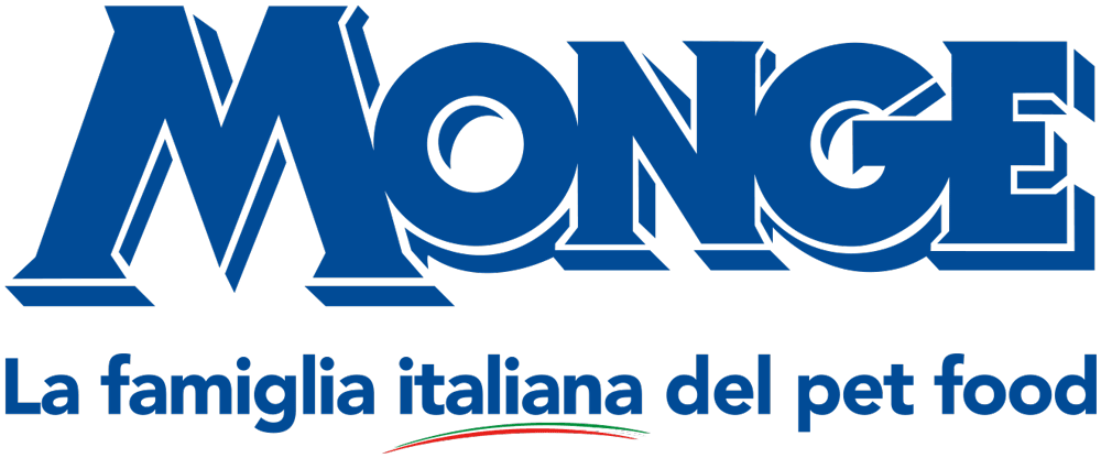 A blue logo for monge la famiglia italiana del pet food