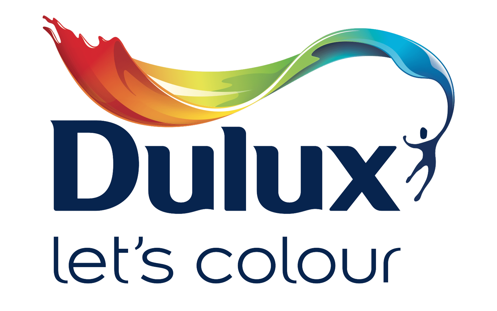 Dulux logo: Colorful paint swirl with figure, 