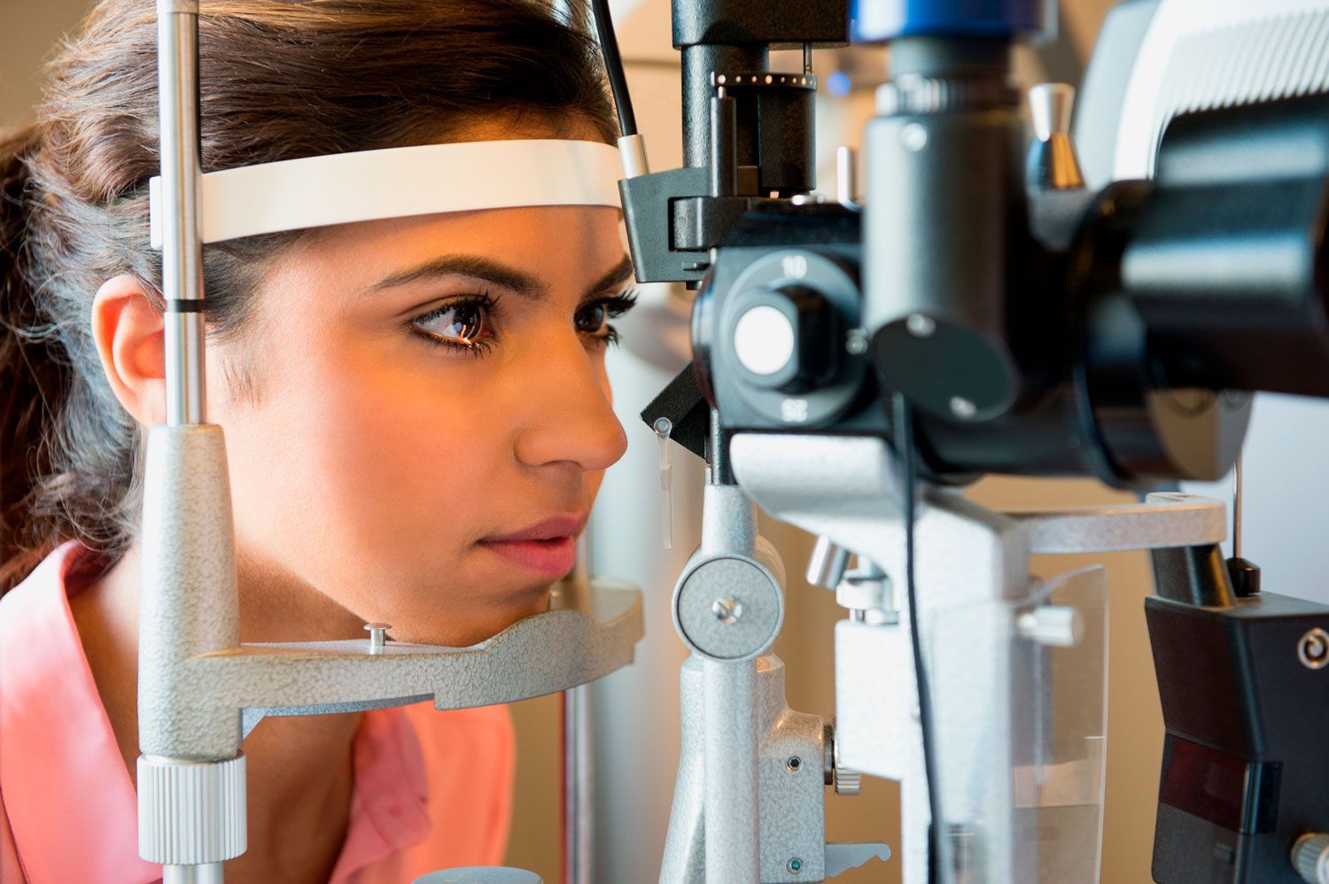 Female patient having eye examination