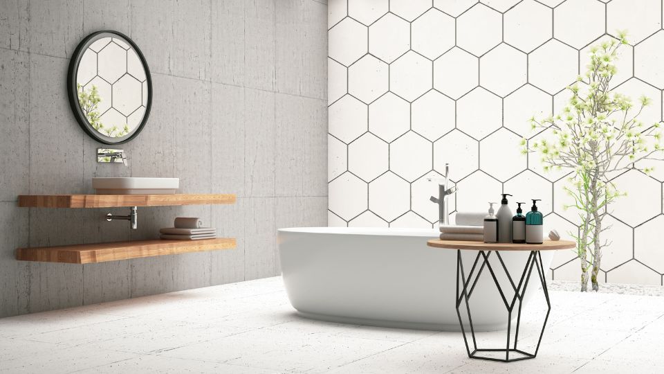Washroom designed by professional modernist bathroom fitters.