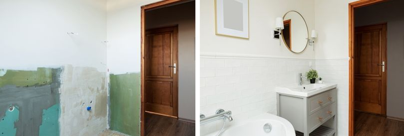 Bathroom before and after remodel.
