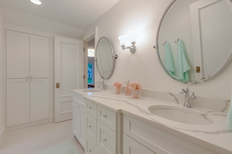 Double sink vanities in new washroom.