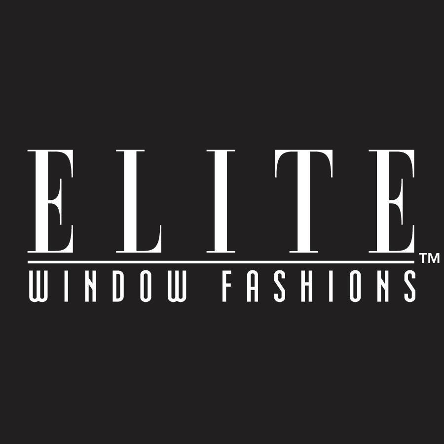 A black and white logo for elite window fashions