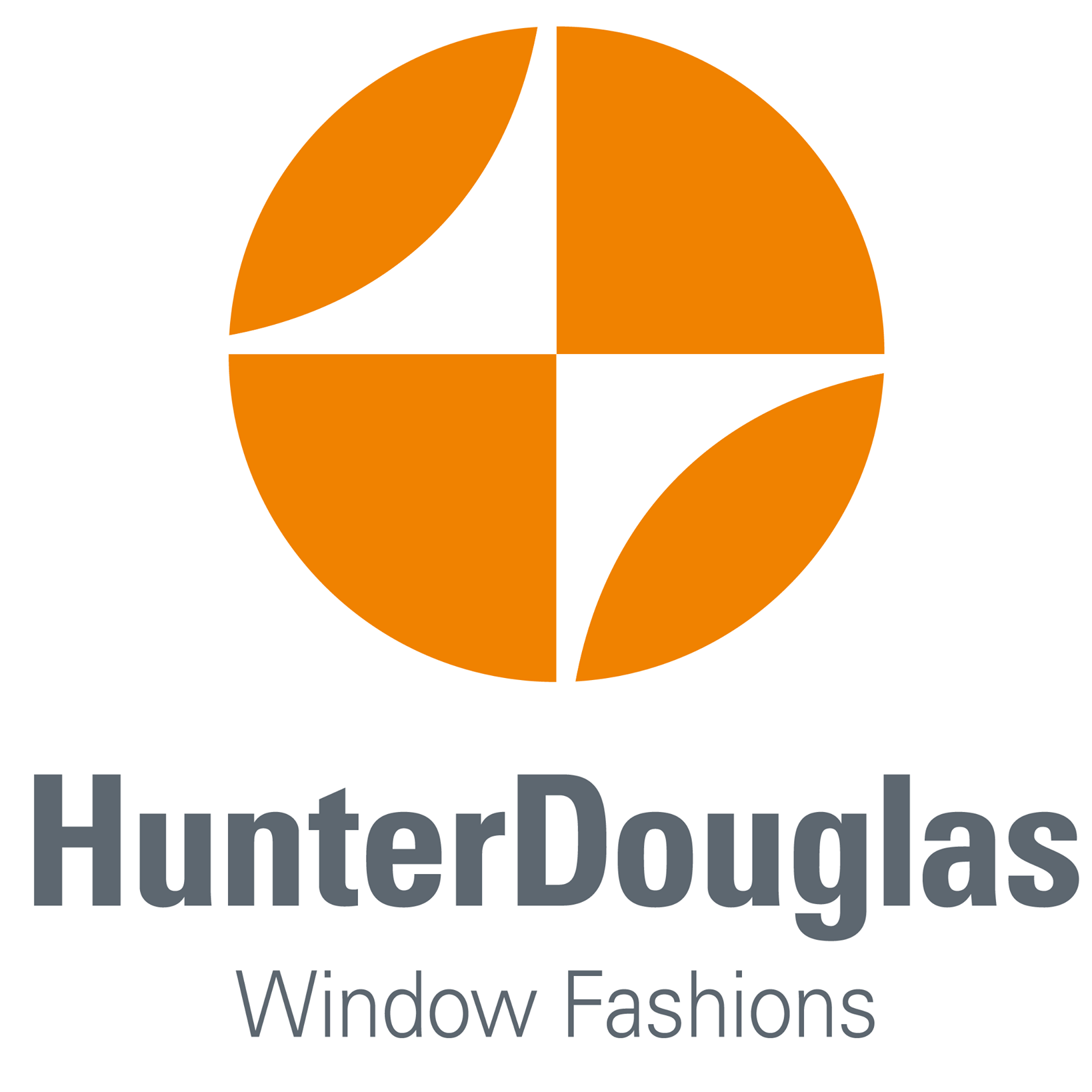 An orange and white logo for hunter douglas window fashions