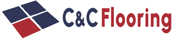 A logo for c & c flooring with a blue and red square on a white background.
